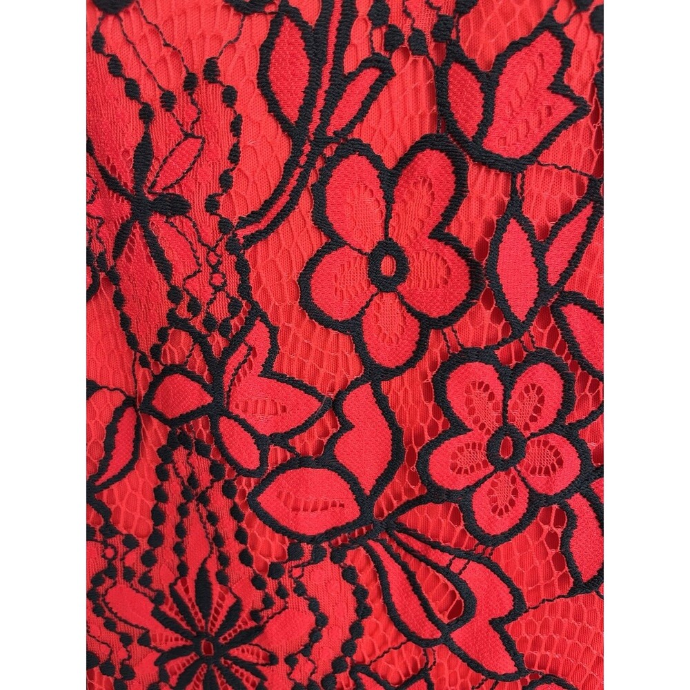 Sharagano Floral Lace Overlay Womens Cocktail Dress Size 14 Red Black Classic - Picture 13 of 13